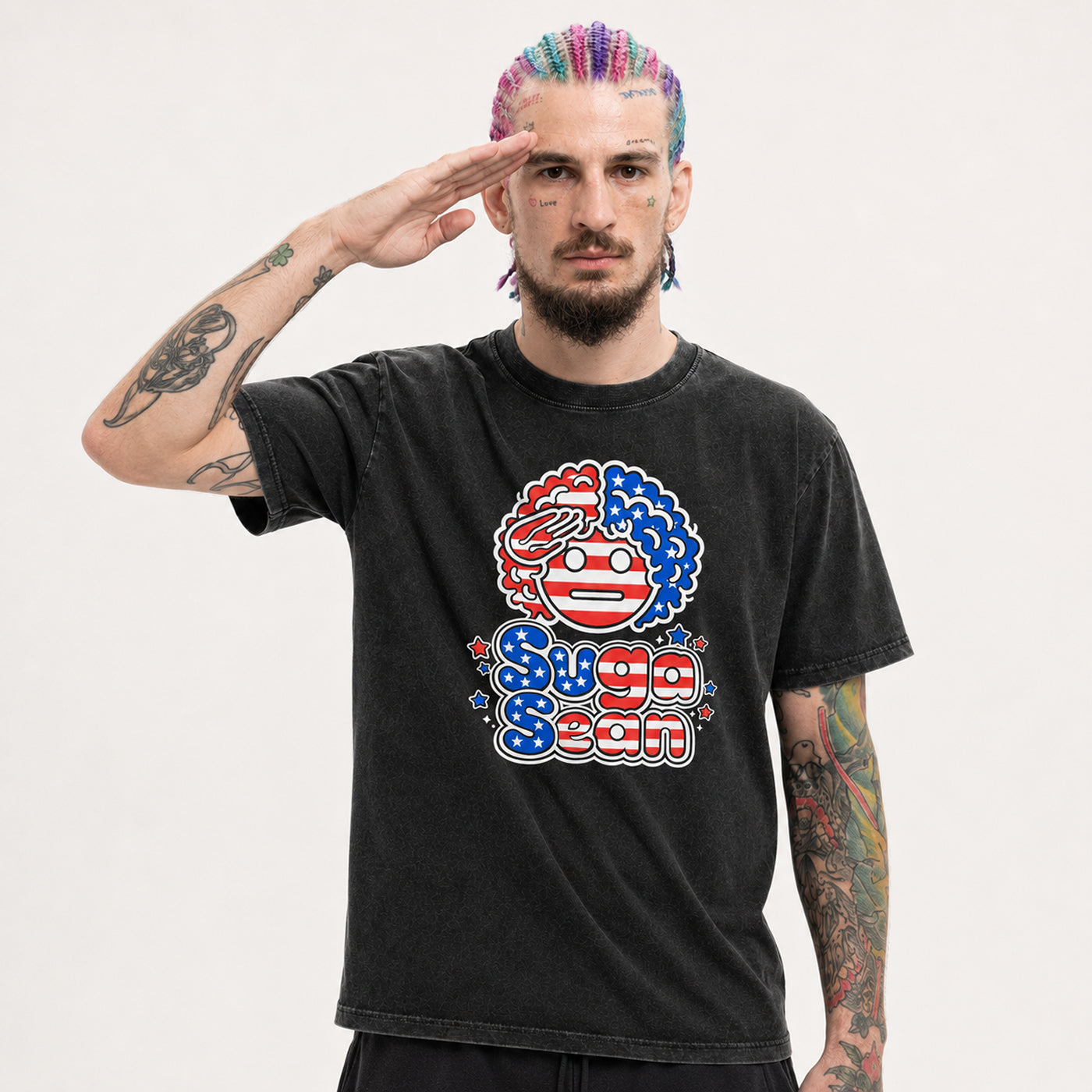 Suga Salute USA Snow Washed Oversized T-Shirt