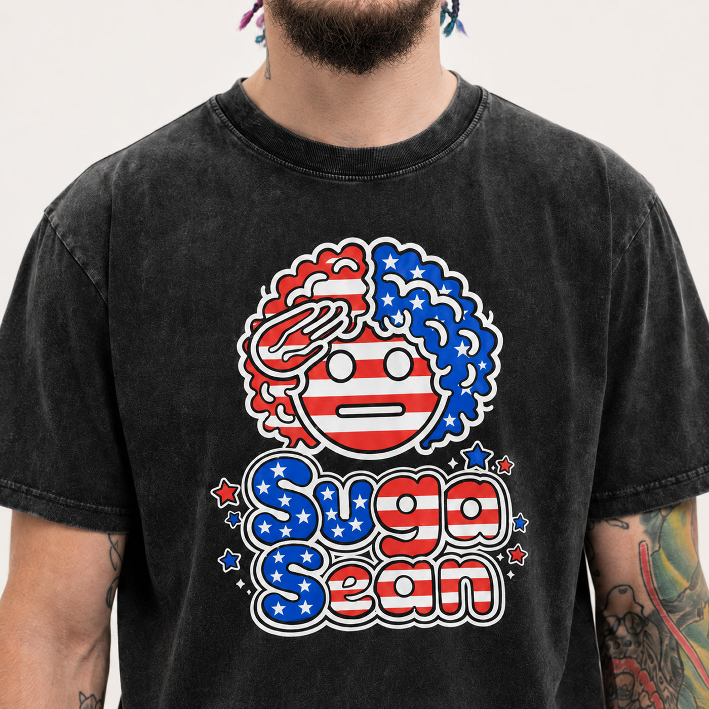 Suga Salute USA Snow Washed Oversized T-Shirt